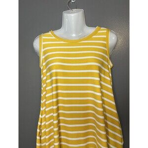 Try! This Dress Womens Medium Yellow White Stripe Sleeveless Swing Tank Casual